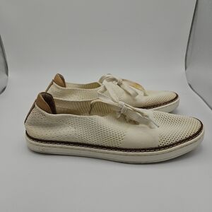 Ugg Pinkett off-white canvas and leather lace up sneakers size 8